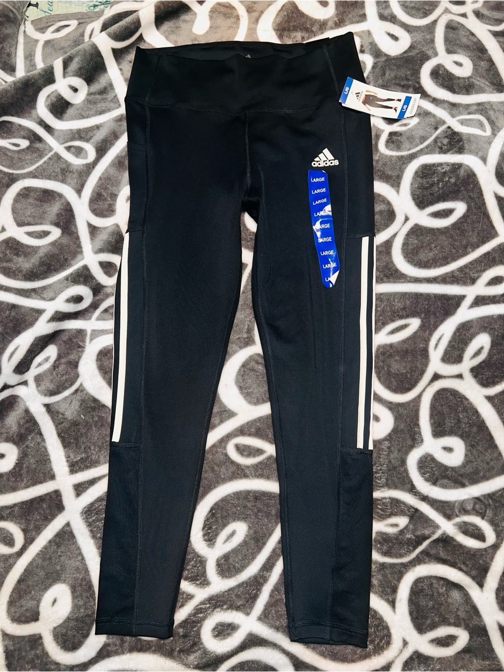 NWT Adidas AEROREADY 3-Stripe 7/8 Running Tights Leggings Black Large L Pockets